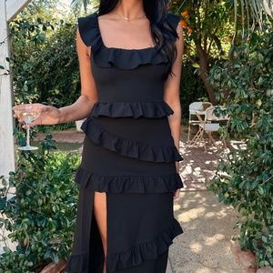 Show Me Your MuMu Black Ruffle Tiered Midi Dress